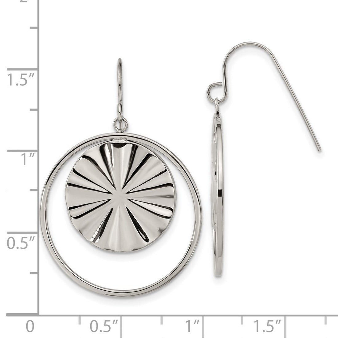 Stainless Steel Polished Dangle Shepherd Hook Earrings 26x26mm Wide Dangle Earring for Women