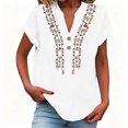 thumbnail image 3 of ClodeEU Women's V Neck Short Sleeve Embroidered Blouse,Casual Loose Fit Button Top White,Women's Plus XXL, 3 of 7