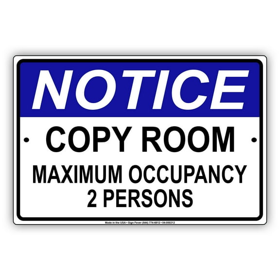 Notice Copy Room Maximum Occupancy Two Persons Social Distance For Door Or Window Protection Required Unique Aluminum Metal Sign 12"x18"