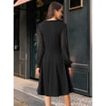 thumbnail image 4 of DARING DIVA V Neck Wrap Swiss Dots Lantern Sleeve Midi Swing Dress S Black, 4 of 6