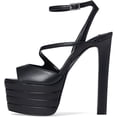 thumbnail image 4 of Steve Madden Larssa Black Stiletto Heel Ankle Strap Peep Toe Heeled Sandals (Black, 5.5), 4 of 5