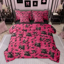 jejeloiu Pink Black Brown 7-Piece Twin Bedding Sets,Farmhouse Camouflage Hunting Bedding Comforter Set,Retro Rustic Camo Sheet Sets For Adult,Breathable Home Decor Reversible