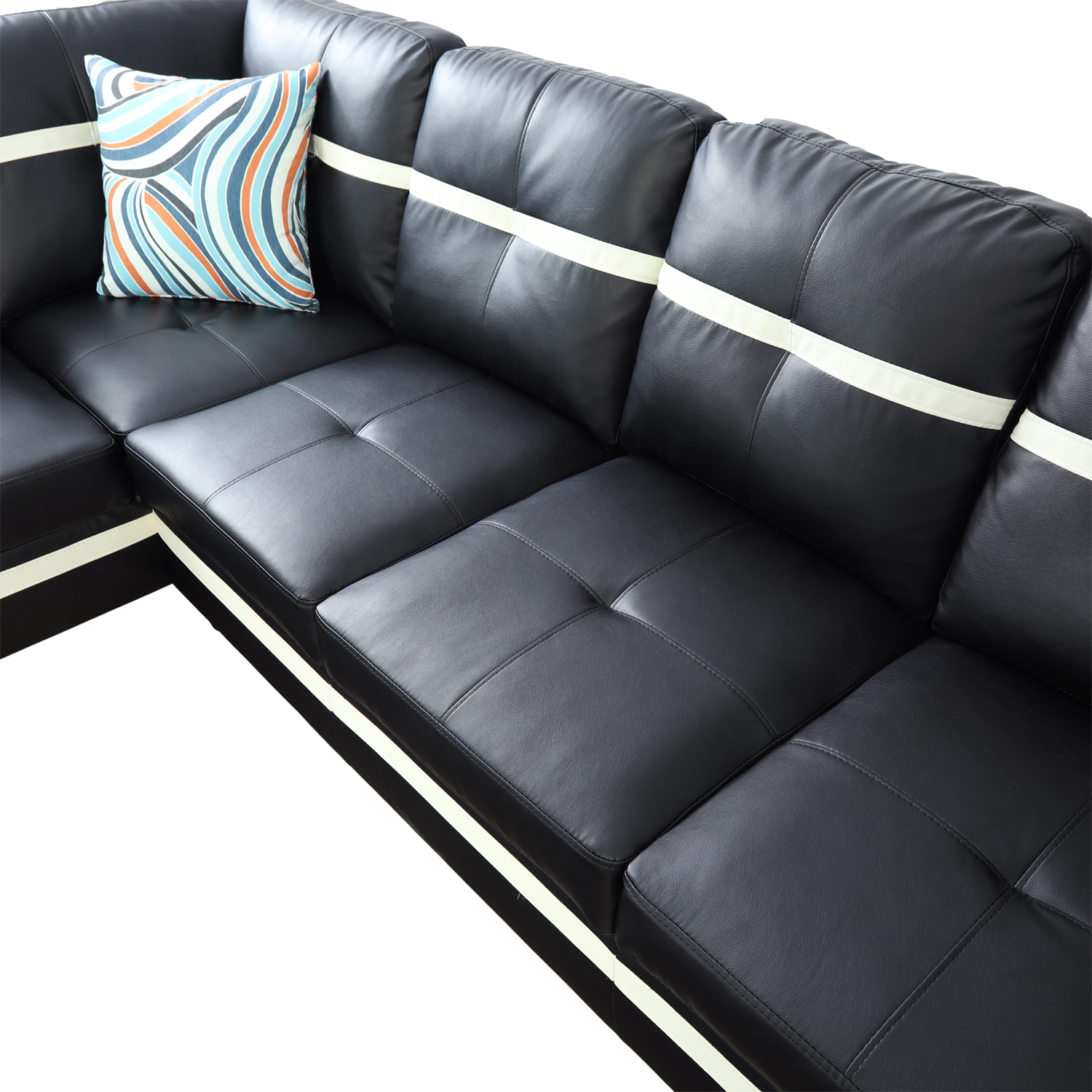 PonLiving Sectional Sofa Couch, L-Shaped 3-Piece Couch Living Room Sofa Set for Small Space, Apartment, Loft, Office, Right Hand Facing, Black&White
