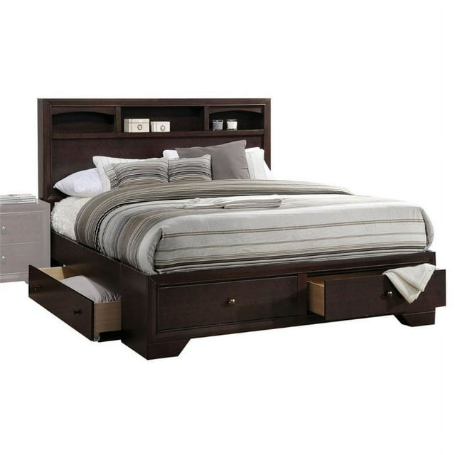 ACME Madison II Lit Plateforme en Bois Très Grand avec Rangement en Espresso