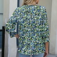 thumbnail image 4 of JTZGDY Button Henley Shirts for Women Ethnic Floral Printed 3/4 Smoked Sleeve Crewneck Pullover Tops Loose Oversized Dressy Tunic Blouse Green#03 XXL, 4 of 8