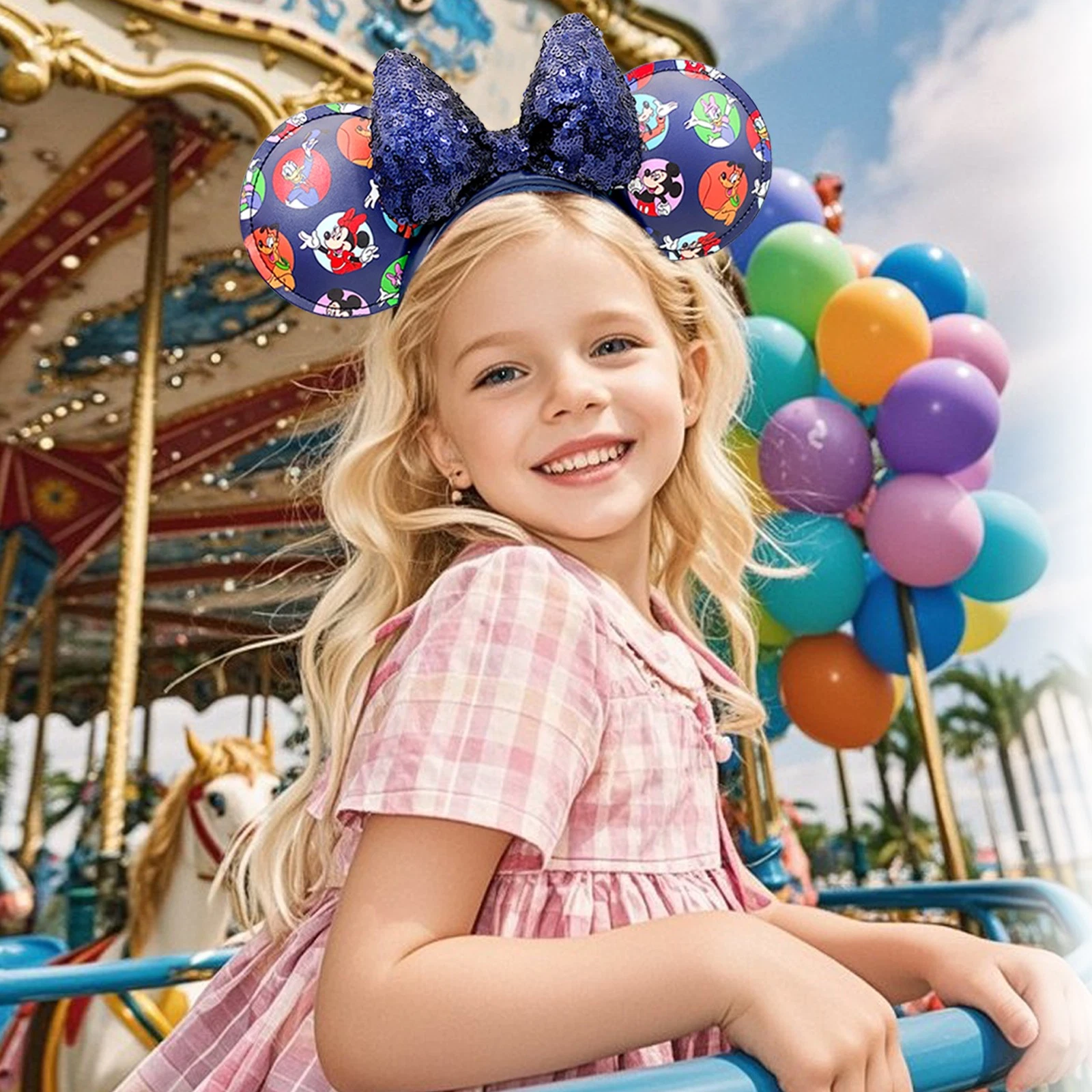Disney Parks Mickey Minnie and Friends Sequined Bow Ears Navy Blue Headband New