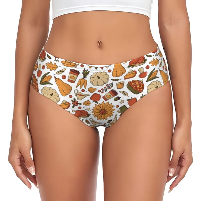 Fotbe Thanksgiving Food Calzones Estampados para Mujer – Ropa Interior de Algodón, Cómoda, Suave y Elástica-X-Large