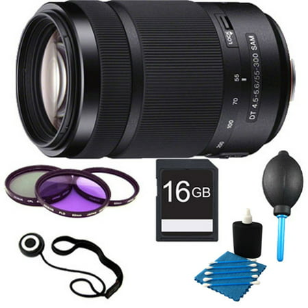 Sony 55-300mm DT f/4.5-5.6 SAM Telephoto Zoom A-Mount Lens + Accessories, 16GB Kit