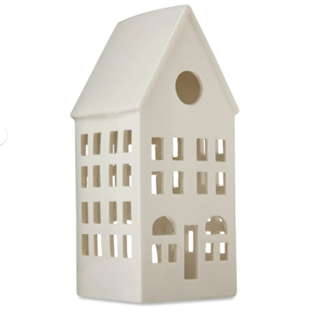 Christmas Ceramic House Ornament, Miniature Village Decor, L-Shaped Tabletop Accent with Cut-Out Windows for Festive Display