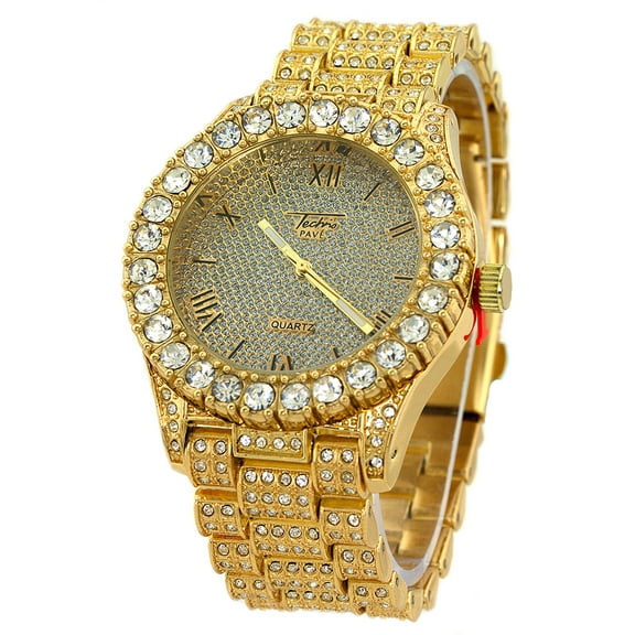 Men' Gold Tone Ice Out CZ Clubbing Watch 44mm 13mm