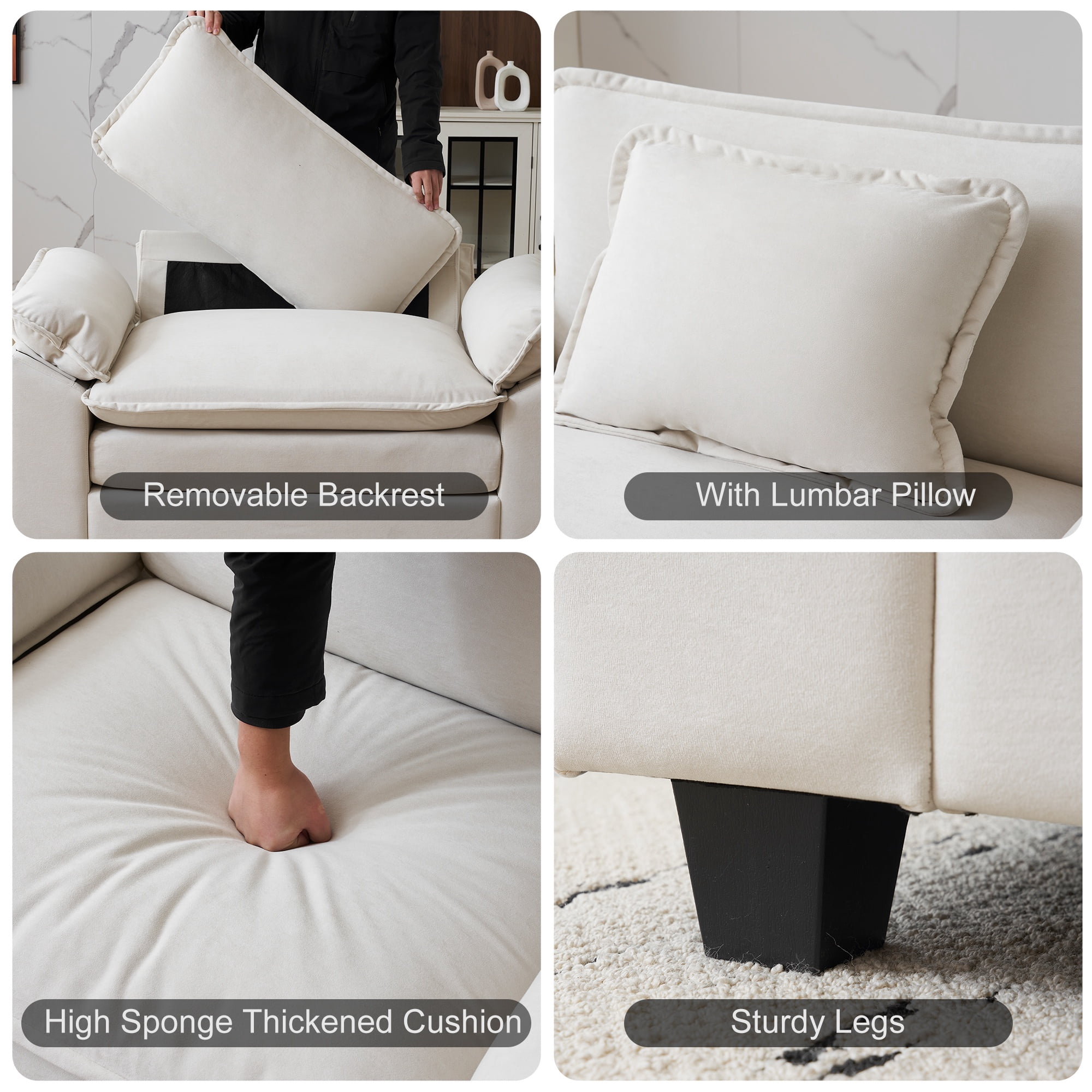 JULY'S SONG Oversized Accent Chair with Arms, Chenille Comfy Cloud Sofa Chairs in Living Room, Cozy Chair and a Half with Deep Seat, Modern Reading Chair for Bedroom, Beige