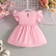 thumbnail image 5 of FINALGANG Girls Dress Toddler Solid Color Flutter Sleeve Crewneck Dress With 3D Floral Appliques Flared Party Dress For Casual Formal Daily Wear, 5 of 5