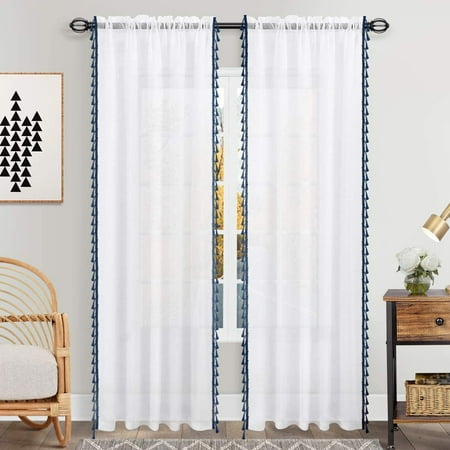 Fanshowsemi Sheer Navy Blue Curtains 84 Inch Length For Living Room Set 2 Panels Rod Pocket Window Coverings Faux Linen Nautical Masculine Ds Indigo Boys Bedroom De Canada Fanshowsemi Sheer Navy Blue Curtains 84, Navy Blue Sheer Curtains 84 Inch