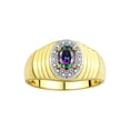 thumbnail image 1 of RYLOS Men's Rings 14K Yellow Gold Classic Halo Of  Diamonds 7X5MM Oval Gemstone Ring Alexandrite June Birthstone Rings For Men Size 8, 1 of 7