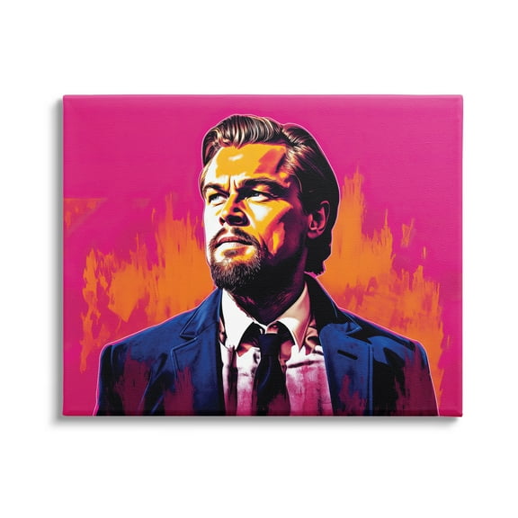Stupell Industries Leonardo DiCaprio on Pink Abstract Painting Gallery Wrapped Canvas Print Wall Art, 20 x 16