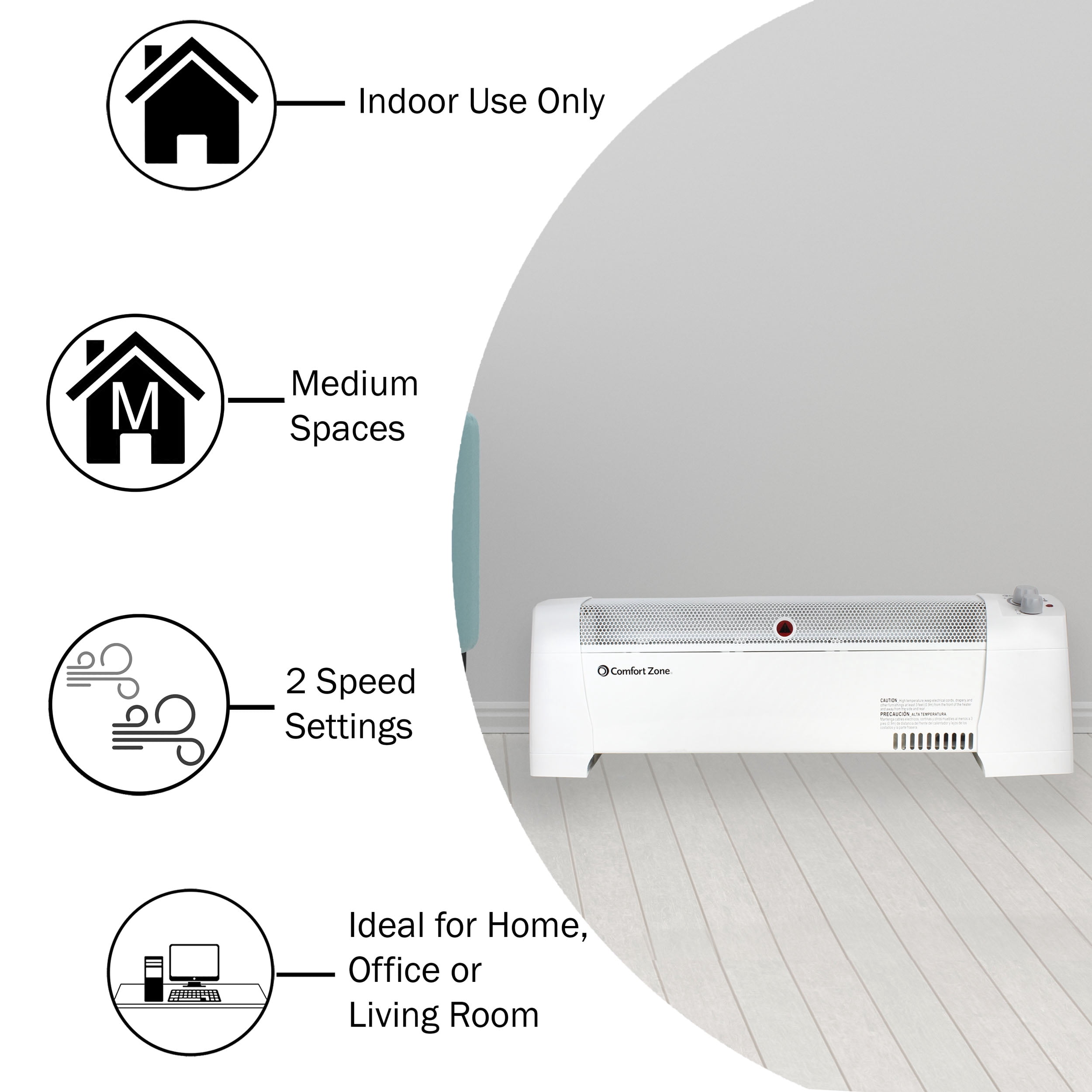 Comfort Zone 1,500-Watt Convection Baseboard Heater with Silent Operation,  White - Walmart.com