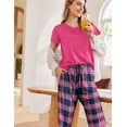 thumbnail image 5 of Avidlove Women's Pajama Set 2 Piece Short Sleeve Pj Tops with Long Plaid Pajama Pants Casual Loose Lounge Set Sleepwear, 5 of 7