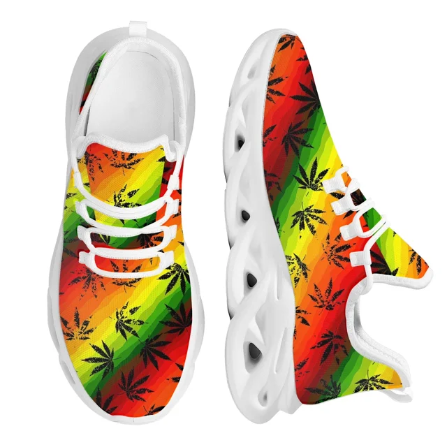 Zapatillas de plataforma con estampado 3D de hojas de marihuana verde para mujer, zapatos planos transpirables con cordones, calzado cómodo para mujer