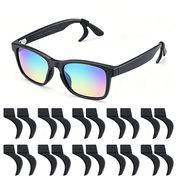 DUPAI Glasses Grips for Rayban Meta & Thick Temples-Anti-Slip Silicone Eyeglass Grip,Eye Glasses Ear Grippers,Sleeve Retainer,Sunglass Cushions,Holders,Hooks,Accessories-10 Pairs Black