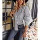 thumbnail image 3 of Blusa a rayas con botones y bolsillo con cuello en V y manga larga para mujer para uso diario Negro M, 3 of 6