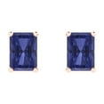 thumbnail image 3 of 2.0 Ct Emerald Cut Studs Blue Tanzanite 18K Rose Solid Solid Gold Everyday Dainty Earrings Push Back, 3 of 7