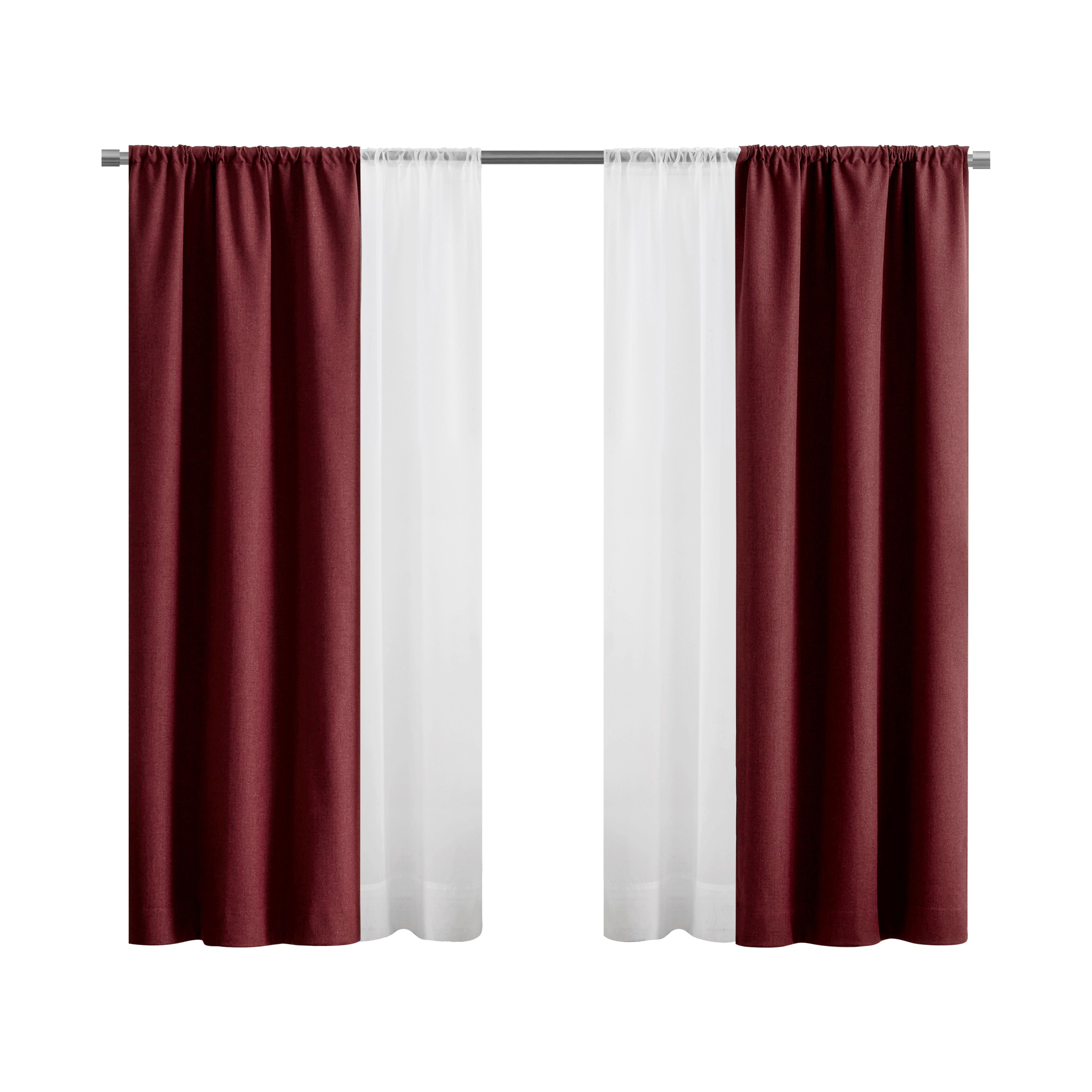 (3 pack) Mainstays Twill Blackout Rod Pocket 4 Piece Curtain Set, Luscious Merlot, 27.5" W x 63" L