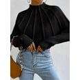 thumbnail image 6 of Women Knitted Bat Sleeve Solid Long Sleeve Mock Neck Sweaters Black S, 6 of 7