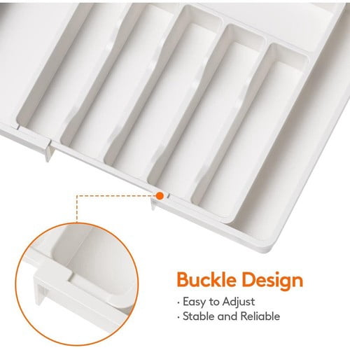 Colourtree White Utensil Organizer for Kitchen Drawers, Expandable Cooking Utensil Tray, Adjustable Cutlery Silverware Flatware Holder, Plastic Kitchen Spatula Tools and Gadgets Storage Divider