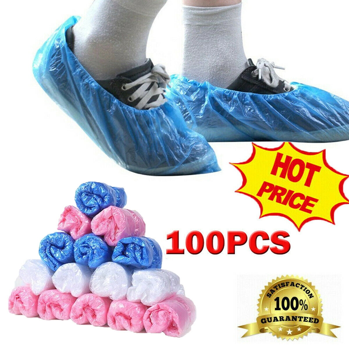 100-500Pcs Waterproof Boot Covers Plastic Disposable Shoe Cover Overshoe ZP 