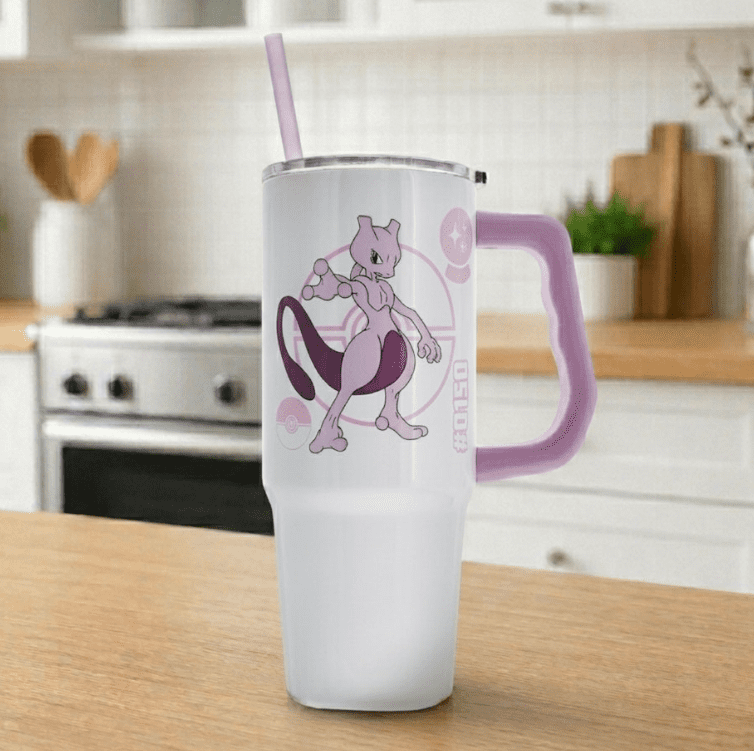 Pokemon Mewtwo & Type 30oz Stainless Steel Tumbler with Handle and Straw
