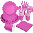 thumbnail image 4 of Inadays 175Pcs Disposable Party Supplies Includes Hot Pink Paper Plates Cup Napkins Forks Spoons Knives, Dinnerware Set for Garden Party Birthday BBQ Baby Shower Wedding, Serve 25 Guests, 4 of 7