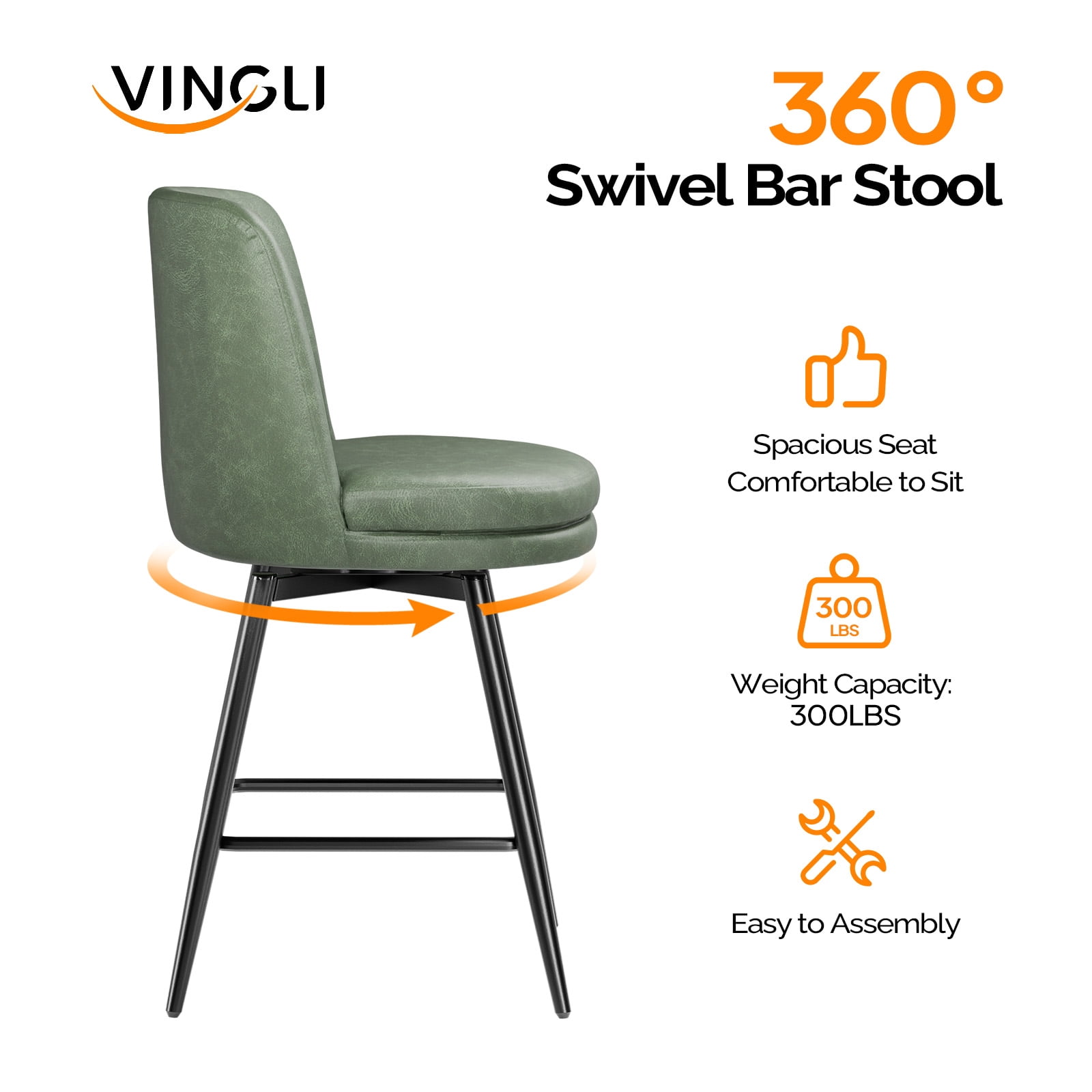 Zimtown Modern Barstools Set of 2, 26" Counter Height Swivel Bar Stools Set with Cushion for Kitchen Island, Dining Room, Bar Chairs, Dark Green