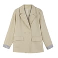 thumbnail image 6 of GILIGEGE Two Piece Sets for Women Women's Spring Solid Color with Pockets Color Blocked Cuffs Wide Leg Pants Loose Casual Pants Suit Set Beige L, 6 of 9