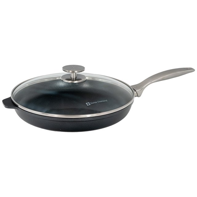Sartén antiadherente de aluminio fundido Swiss Diamond de 11 pulgadas con tapa, apta para horno y lavavajillas