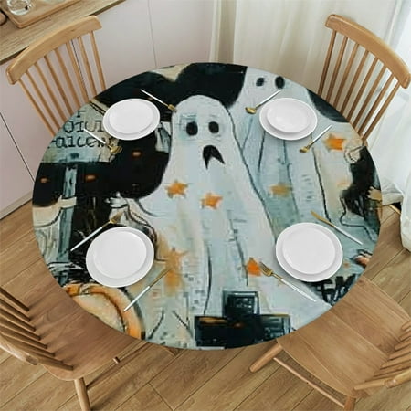 

Patifu Ghosts Pumpkins Cemetery Round Tablecloth - Stain-Resistant & Washable - Ideal for Indoor and Outdoor Use - Halloween Table Cover for Home Decor 42 -46