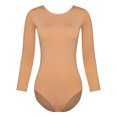 thumbnail image 3 of Linjinx Justaucorps de Base pour Femmes Couleur Chair à Manches Longues Gymnastique Ballet Danse sous-Vêtement Justaucorps Tenue de Danse Couleur Chair Col Rond 160, 3 of 7