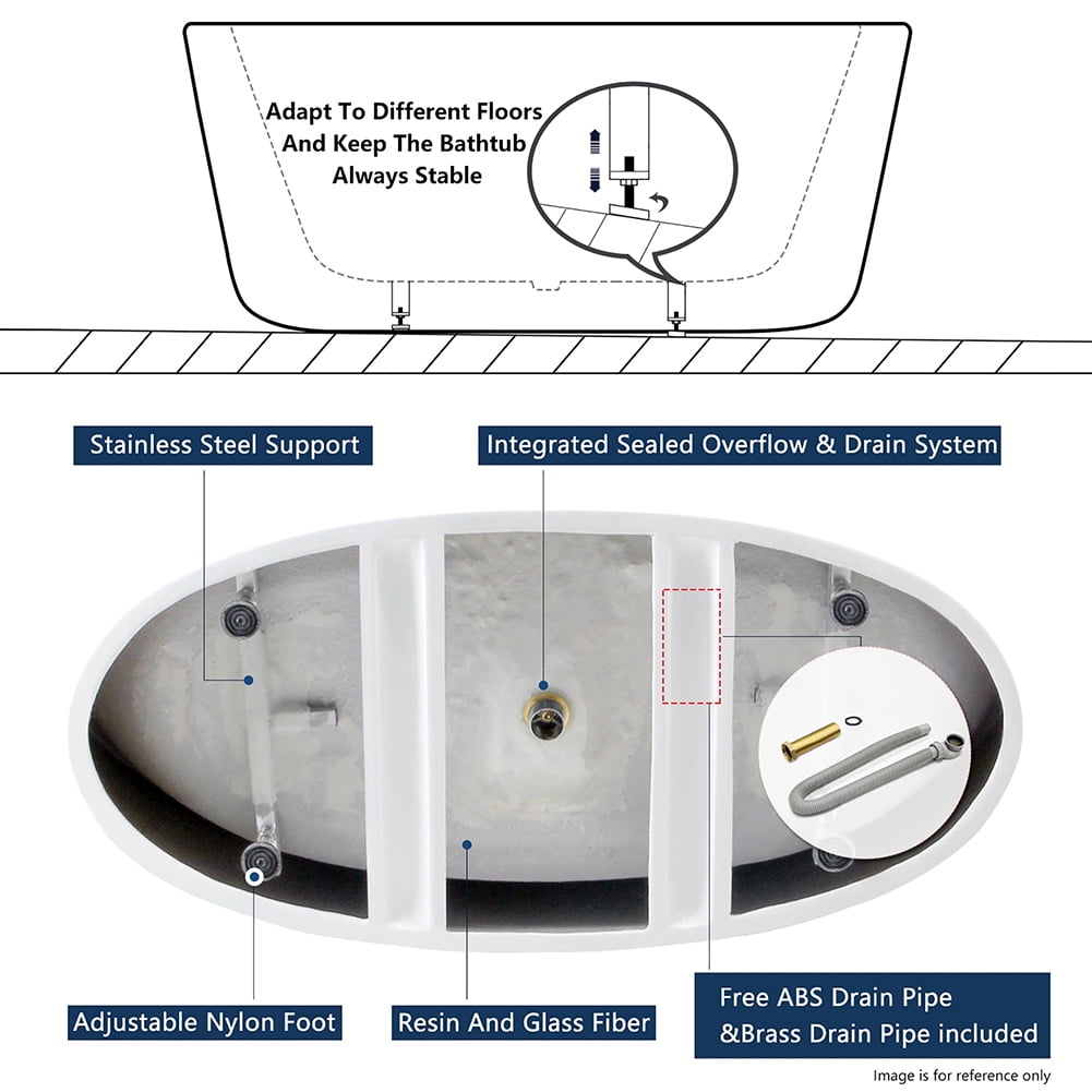 Kepooman 59" Oval Shape Stand Alone Acrylic Soaking SPA Tub, Modern Freestanding Bathtubs Kepooman 59" Oval Shape Stand Alone Acrylic Soaking SPA Tub, Modern Freestanding Bathtubs