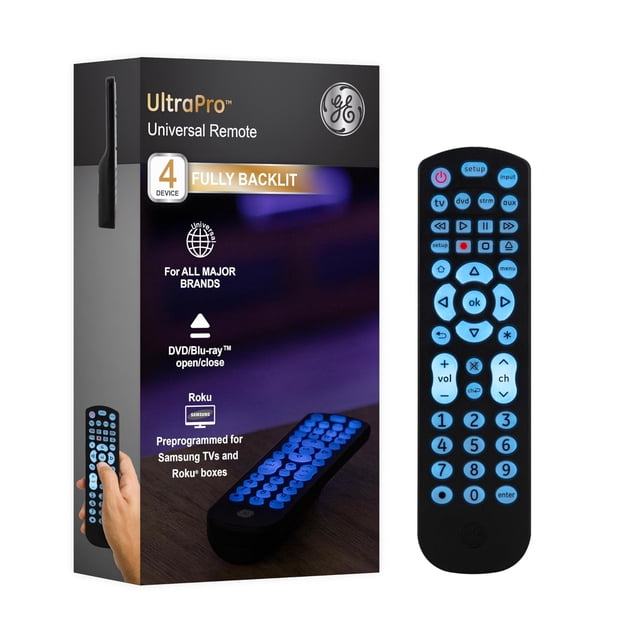 Control Remoto Universal GE 40081 para 4 Dispositivos Retroiluminado compatible con Samsung LG Sony Roku
