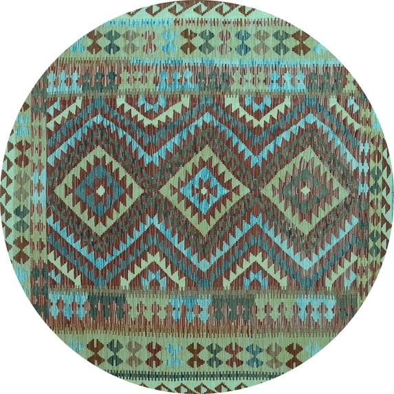 Ahgly Company Indoor Round Oriental Light Blue Traditional Area Rugs, 5' Round