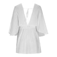 thumbnail image 6 of Women Swimsuit Crochet Coverup Long Sleeve V Neck Beach Knit Bathing Suits Cover Ups Mesh Bikini Hollow Out Dress White Free Size, 6 of 7