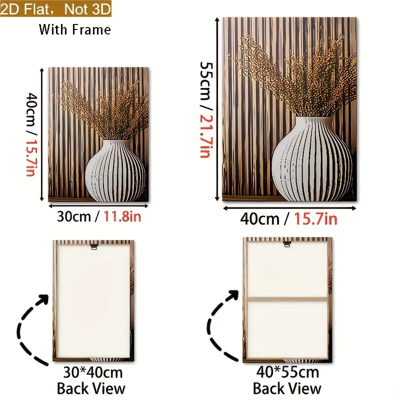 2D Flat Framed 2D Planes, Three 2D Planes Printed in a Modern Wooden Style Featuring Easy Potted Plant Landscapes, Framed Canvas Paintings And Posters, Ready to Hang, Home Decor