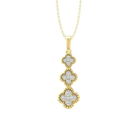 ARAIYA FINE JEWELRY 10K Yellow Gold Round-Shape Lab-Grown Diamond Three Flowers Pendant with Silver Yellow Plating Cable Chain Necklace (1/3 cttw, D-F Color, VS1 Clarity)18"
