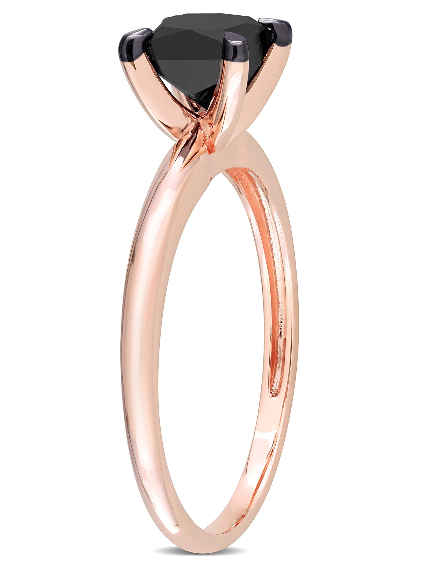 1 Carat T.W. Black Diamond 14kt Rose Gold Square Black Rhodium Plated Solitaire Engagement Ring