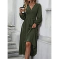 thumbnail image 2 of Women'S Fall Maxi Dresses Long Sleeve V Neck Dots High Waisted A-Line Ruffle Boho Long Dress Vacation Army Green S, 2 of 5
