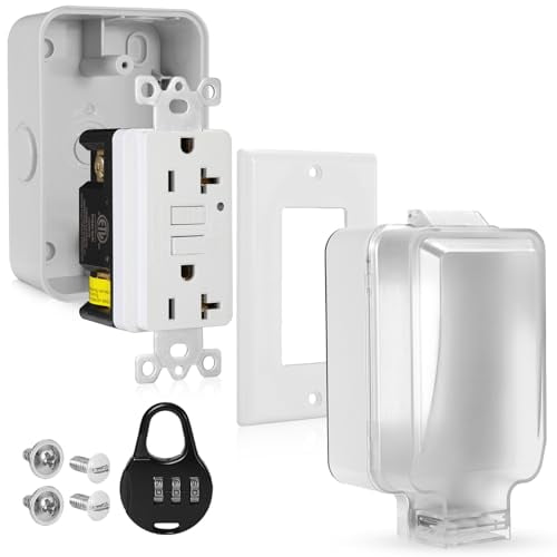 Waterproof Outdoor Electrical Outlet Box，Nonmetallic Heavy Duty Box IP66 Waterproof and 20 AMP WRTR GFCI Receptacles Kit,Suitable for Courtyard and Garden ，ETL Listed,Clear/Gray