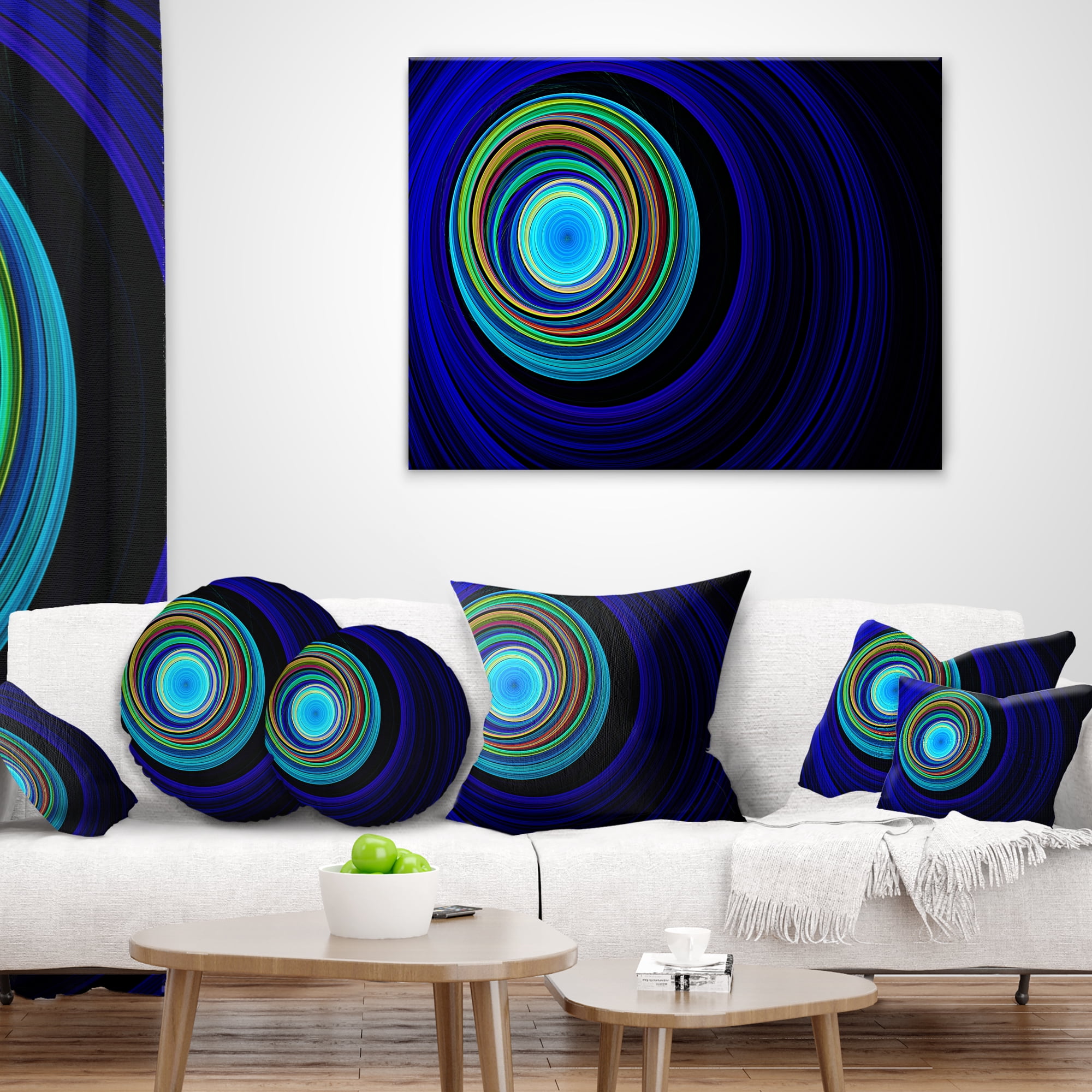 Designart Endless Tunnel Blue Ripples - Abstract Throw Pillow - 16x16