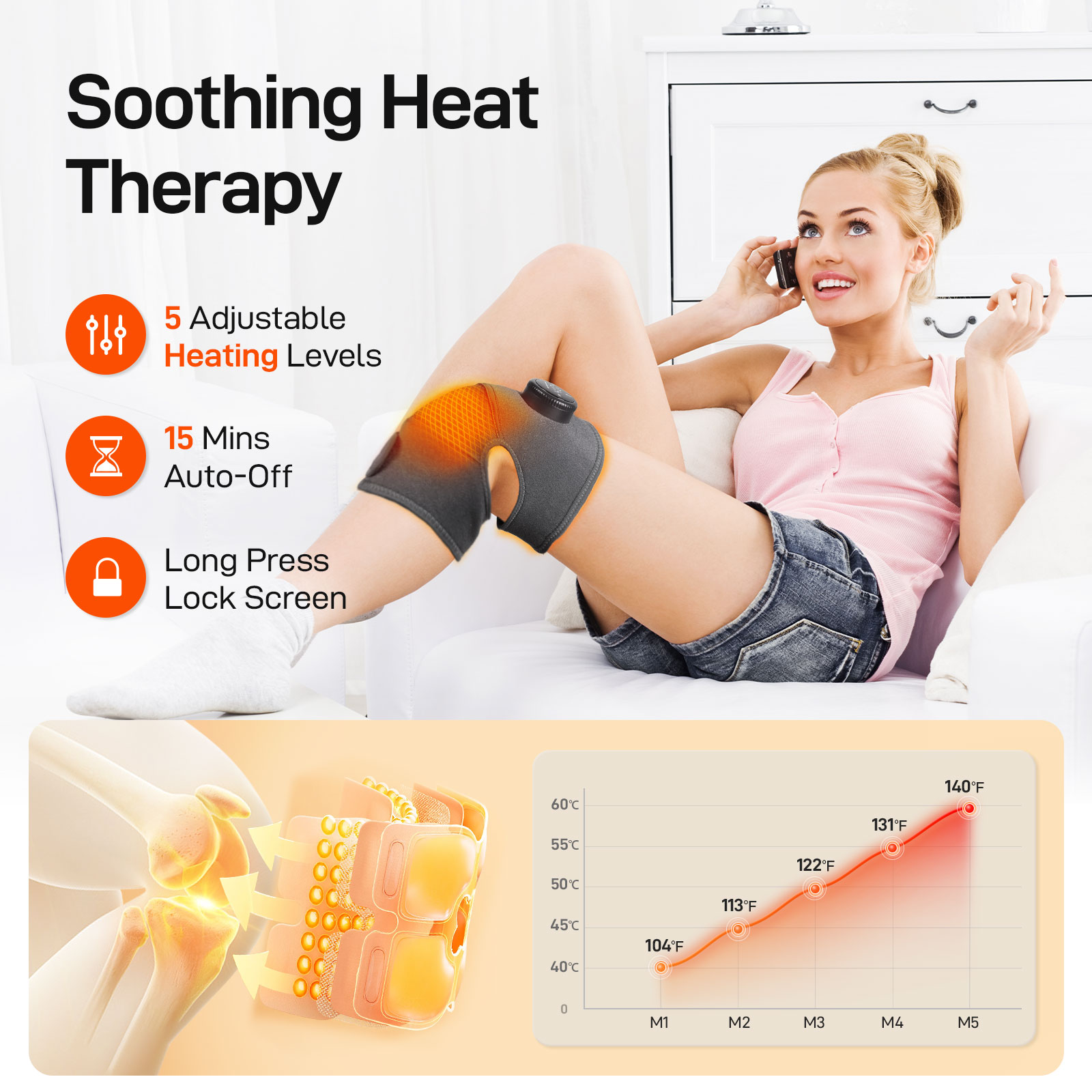 8 Modes & 20 Intensities Cordless Heated Knee Massager,Heating Pad for Shoulder, Elbow,Pain Relief,Arthritis,Perfect Holiday Gift for Men & Women