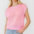 thumbnail image 2 of Afdoent T Shirts For Women Crew Neck Short Sleeve Solid Color Hollow Sunscreen Knitted Top Fashion Outfits Trendy Clothes, 2 of 4