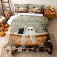 thumbnail image 2 of Erosebridal Cute Ghost Quilt Full, Boho Floral Black Cat Full Bedspread Sets for Boys Girls, Beige White Orange Green, 3-Piece 1 Coverlet and 2 Pillowcases, 2 of 7