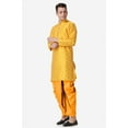 thumbnail image 3 of Royal Kurta Jacquard Silk Printed Mustard Kurta Mustard Dhoti Set for Men, 3 of 7